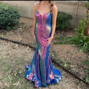 Iridescent Blue-Pink Sequin Mermaid Dress